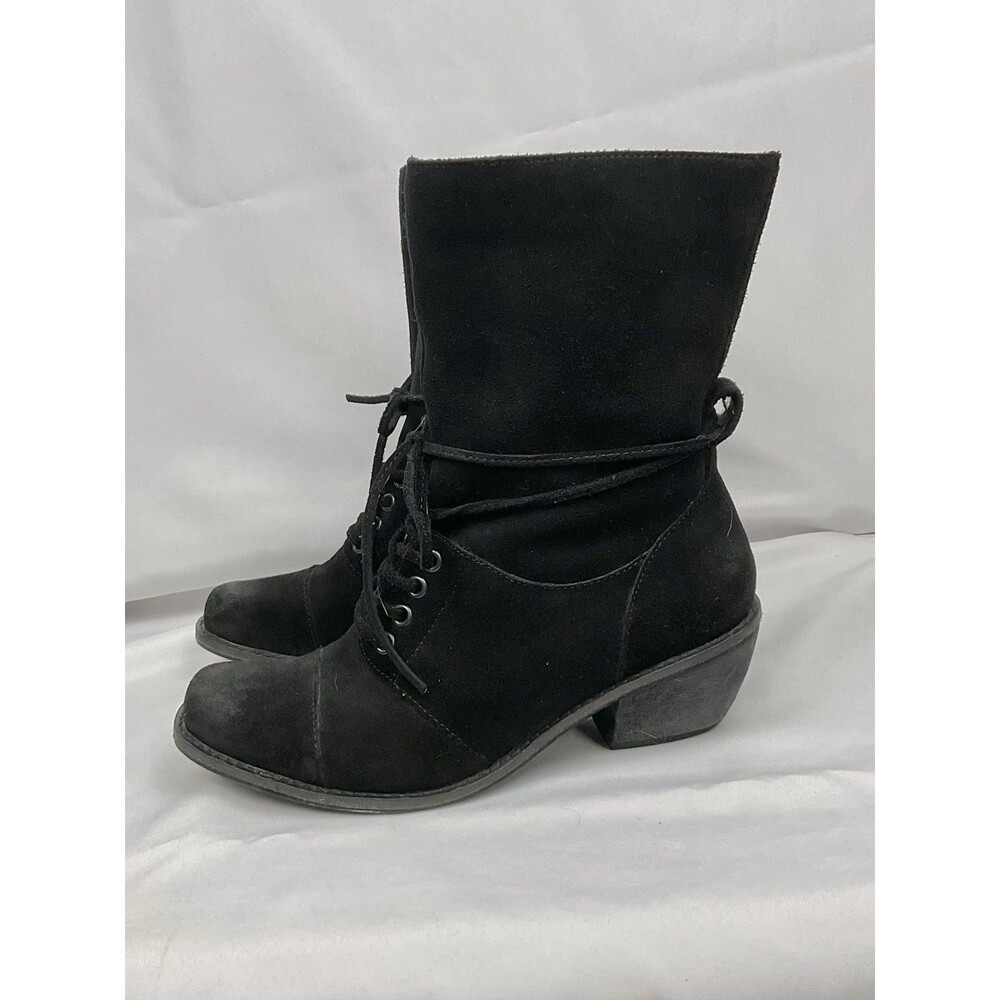 Latigo Portland Black Suede Lace Up Boots Side Zip Chunky Heel Boho Sz 7.5